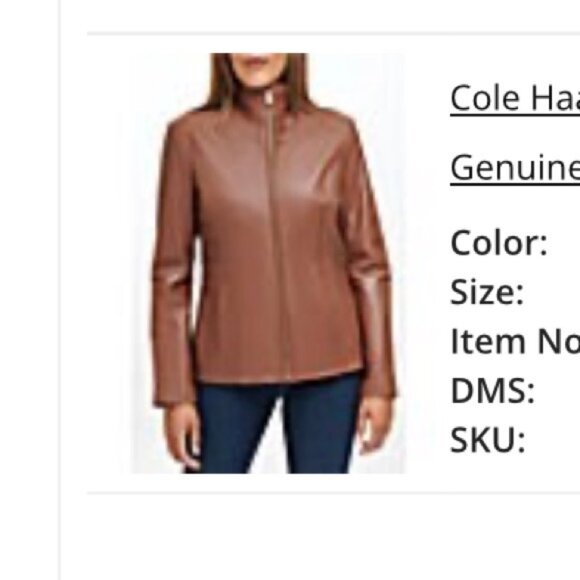 Cole Haan XL Single Breasted Wing Collar Lambskin Leather Jacket, Hickory - Picture 8 of 8